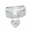Thumbnail Image 1 of Forever Locking Love™ 1/10 CT. T.W. Diamond Stacked Heart Lock Ring in Sterling Silver