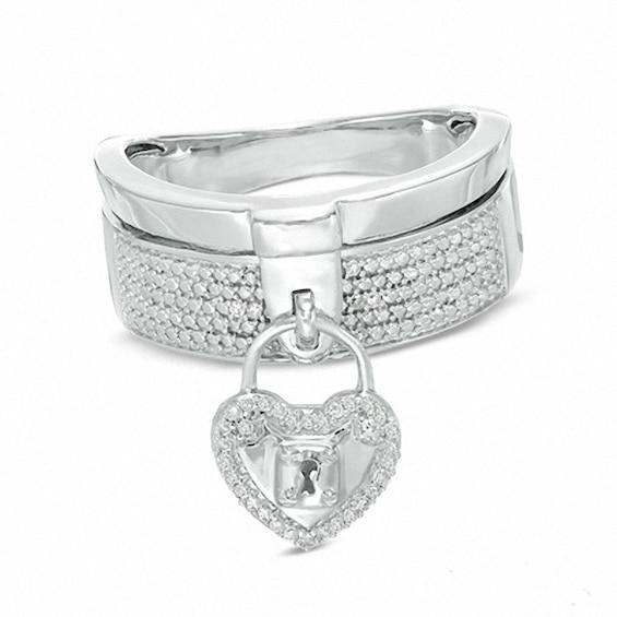 Forever Locking Loveâ¢ 1/10 CT. T.w. Diamond Stacked Heart Lock Ring in Sterling Silver