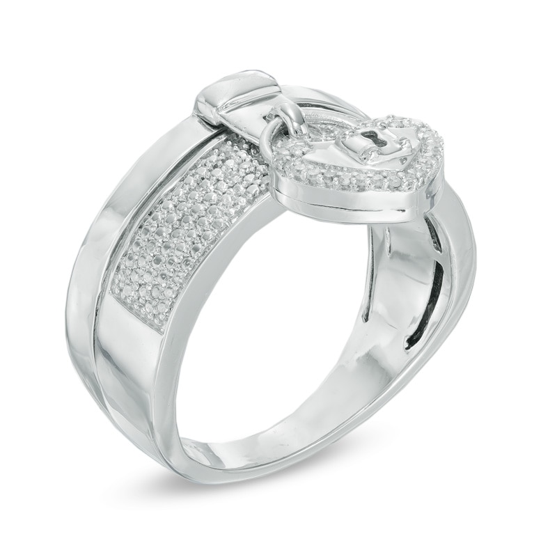 Main Image 2 of Forever Locking Love™ 1/10 CT. T.W. Diamond Stacked Heart Lock Ring in Sterling Silver