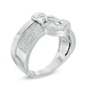 Thumbnail Image 3 of Forever Locking Love™ 1/10 CT. T.W. Diamond Stacked Heart Lock Ring in Sterling Silver