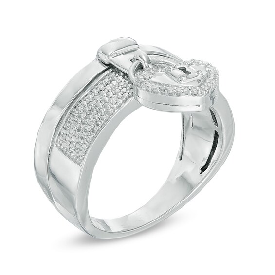 Forever Locking Loveâ¢ 1/10 CT. T.w. Diamond Stacked Heart Lock Ring in Sterling Silver