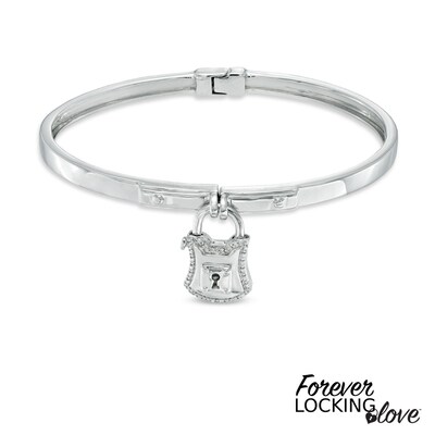 Forever Locking Love Diamond Accent Padlock Charm Bangle In Diamond Accent Padlock Charm Bangle In