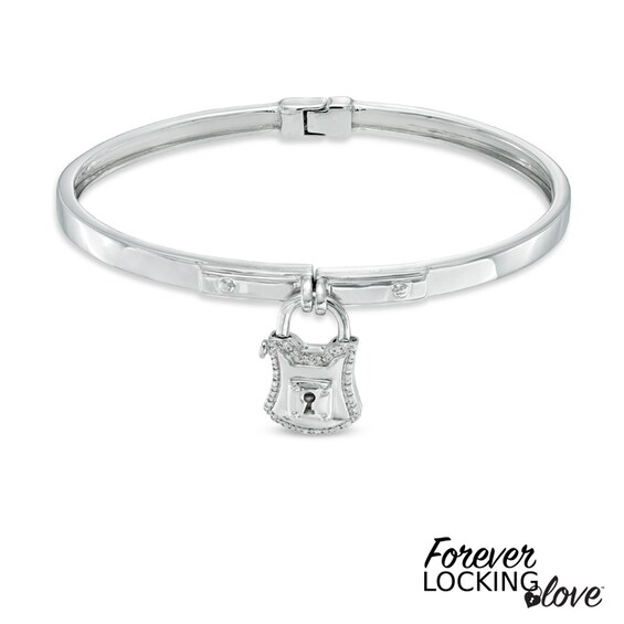 Forever Locking Loveâ¢ 1/20 CT. T.w. Diamond Padlock Charm Bangle in Sterling Silver