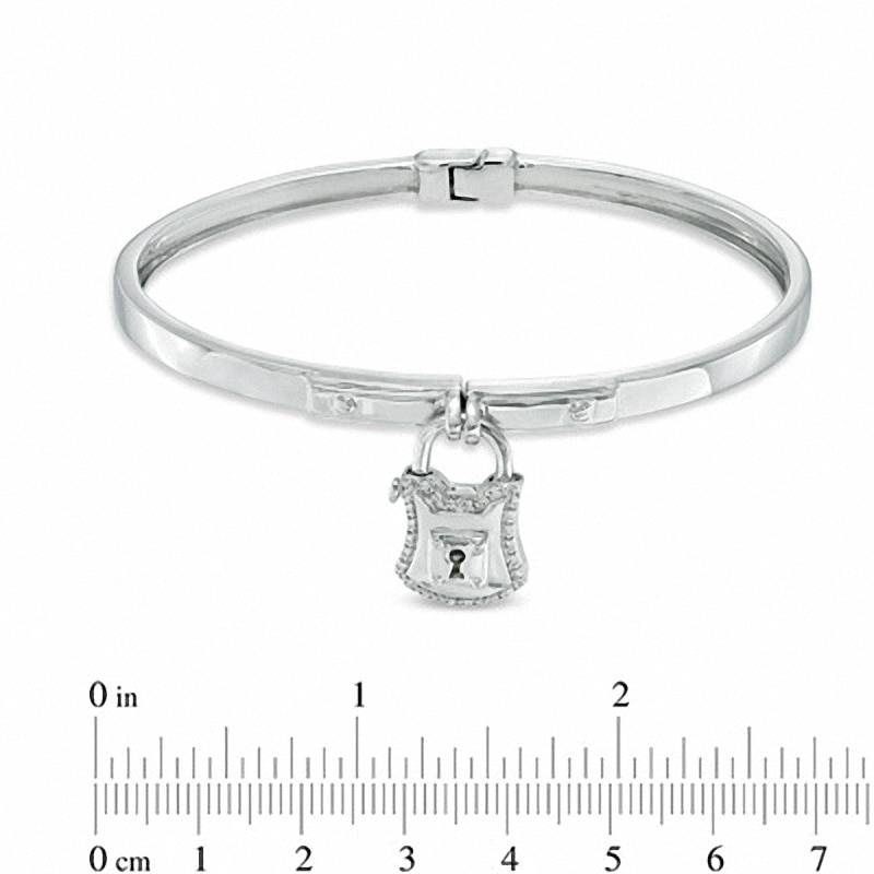Main Image 2 of Forever Locking Love™ 1/20 CT. T.W. Diamond Padlock Charm Bangle in Sterling Silver