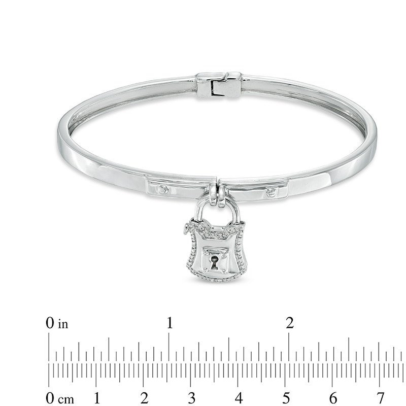 Main Image 3 of Forever Locking Love™ 1/20 CT. T.W. Diamond Padlock Charm Bangle in Sterling Silver