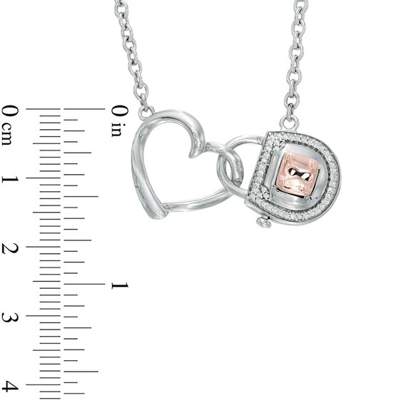 Forever Locking Loveâ¢ 1/6 CT. T.w. Diamond Heart and Lock Necklace in Sterling Silver and 10K Rose Gold
