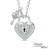 Thumbnail Image 0 of Forever Locking Love™ 1/20 CT. T.W. Diamond Heart-Shaped Lock Necklace with Key Charm in Sterling Silver - 32"