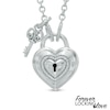 Thumbnail Image 1 of Forever Locking Love™ 1/20 CT. T.W. Diamond Heart-Shaped Lock Necklace with Key Charm in Sterling Silver - 32"