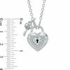Thumbnail Image 2 of Forever Locking Love™ 1/20 CT. T.W. Diamond Heart-Shaped Lock Necklace with Key Charm in Sterling Silver - 32"