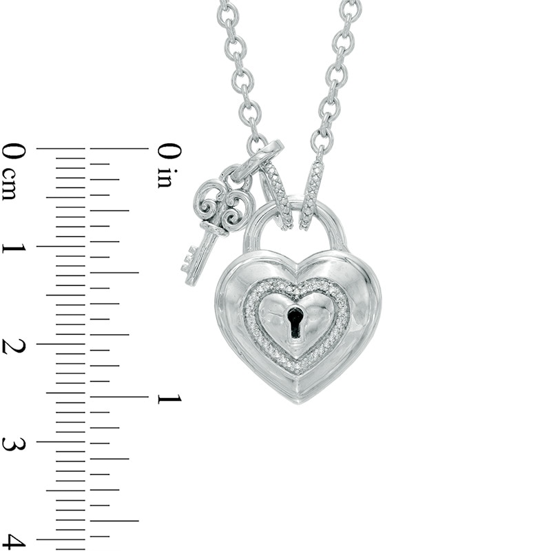 Forever Locking Love™ 1/20 CT. T.W. Diamond Heart-Shaped Lock Necklace with Key Charm in Sterling Silver - 32"