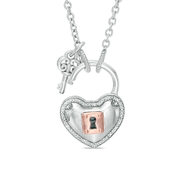 Forever Locking Loveâ¢ 1/10 CT. T.w. Diamond Heart-Shaped Lock Necklace with Key Charm in Sterling Silver