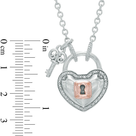 Forever Locking Loveâ¢ 1/10 CT. T.w. Diamond Heart-Shaped Lock Necklace with Key Charm in Sterling Silver