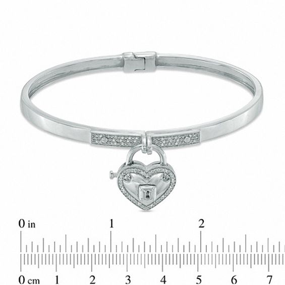 Forever Locking Loveâ¢ 1/6 CT. T.w. Diamond Heart-Shaped Lock Charm Bangle in Sterling Silver