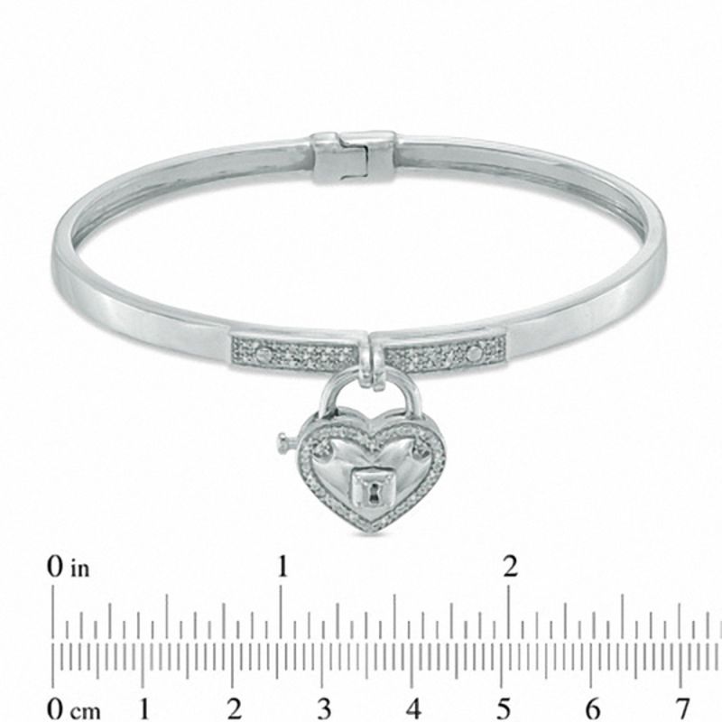 Forever Locking Love™ 1/6 CT. T.W. Diamond Heart-Shaped Lock Charm Bangle in Sterling Silver