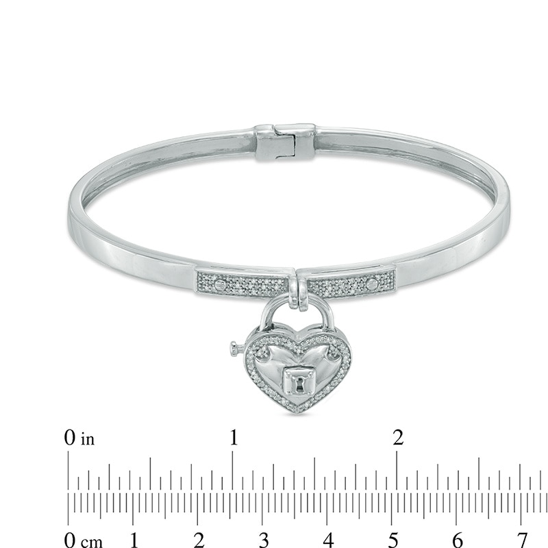 Forever Locking Love™ 1/6 CT. T.W. Diamond Heart-Shaped Lock Charm Bangle in Sterling Silver