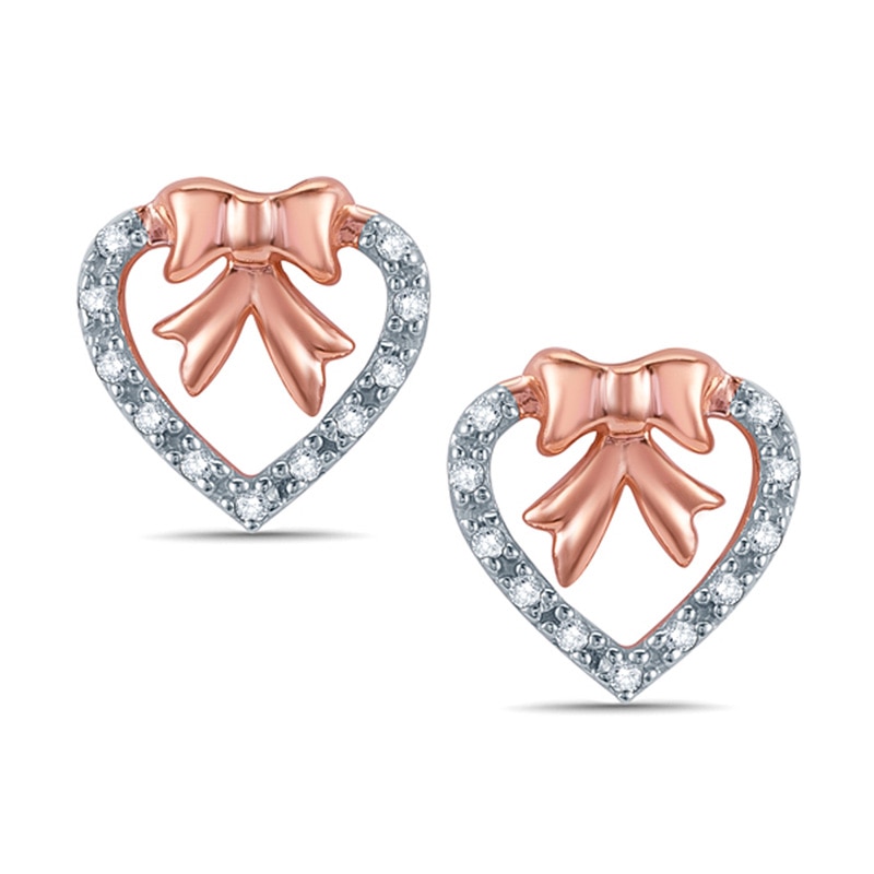 Diamond Accent Heart with Bow Stud Earrings in 10K Rose Gold