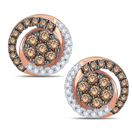 1/3 CT. T.W. Composite Champagne and White Diamond Swirl Stud Earrings in 10K Rose Gold
