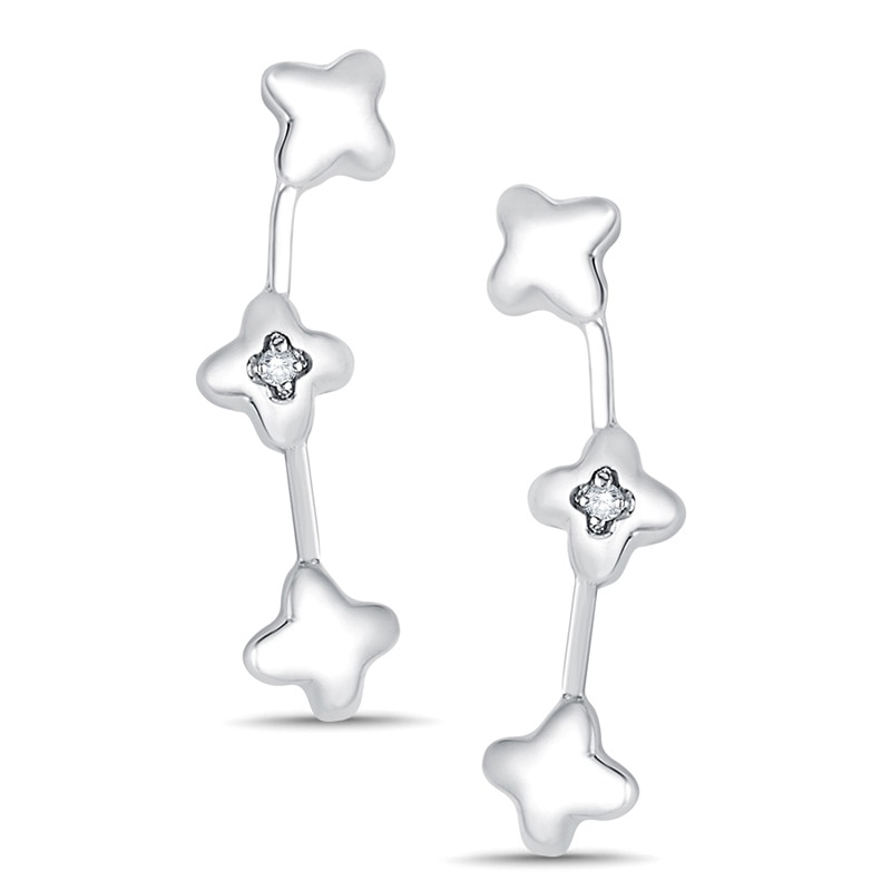 Main Image 1 of Diamond Accent Triple Flower Crawler Earrings in 10K White Gold
