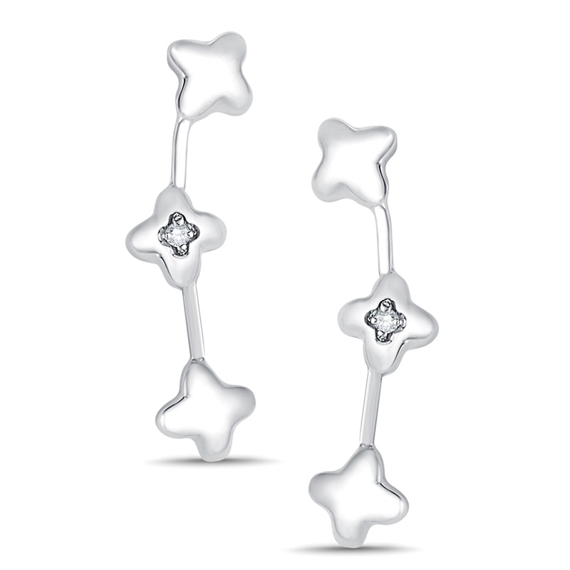 Diamond Accent Triple Flower Crawler Earrings in 10K White Gold