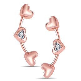 Diamond Accent Triple Heart Crawler Earrings in 10K Rose Gold
