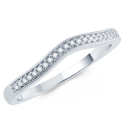 1/10 CT. T.W. Diamond Vintage-Style Contour Wedding Band in 10K White Gold