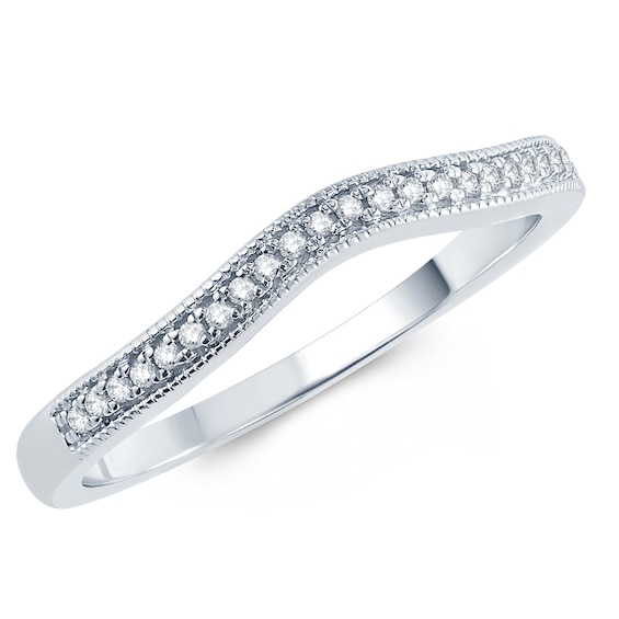 1/10 CT. T.w. Diamond Vintage-Style Contour Wedding Band 10K White Gold