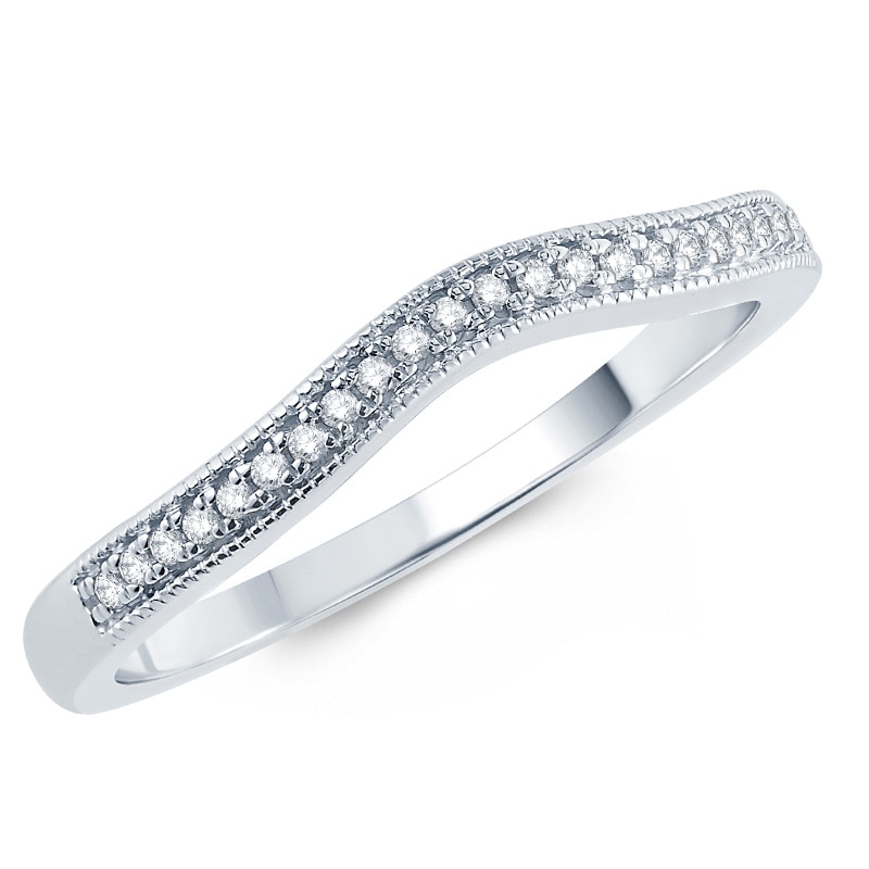 Main Image 1 of 1/10 CT. T.W. Diamond Vintage-Style Contour Wedding Band in 10K White Gold