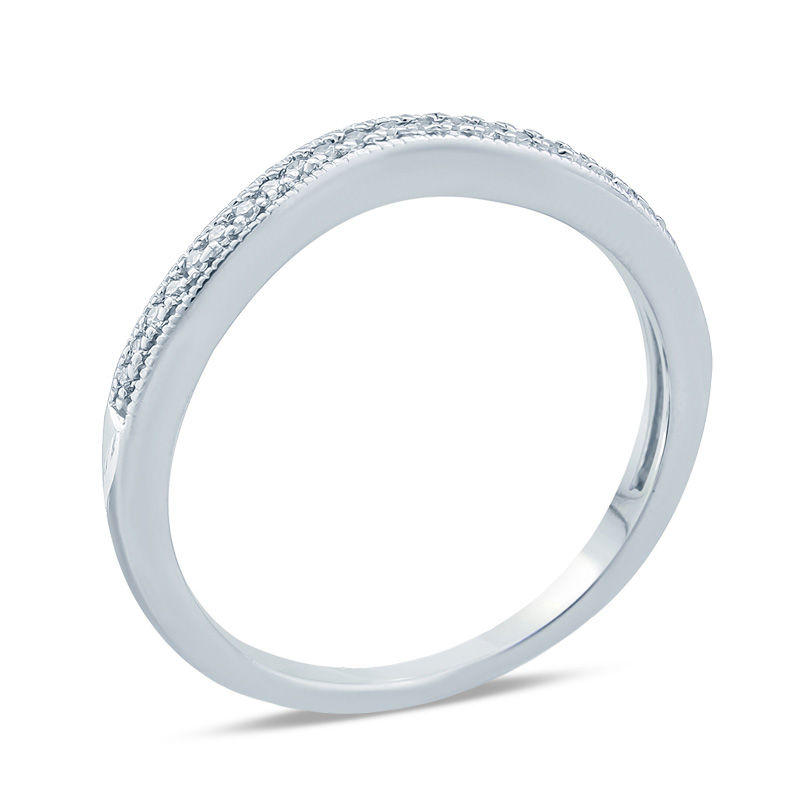 Main Image 2 of 1/10 CT. T.W. Diamond Vintage-Style Contour Wedding Band in 10K White Gold