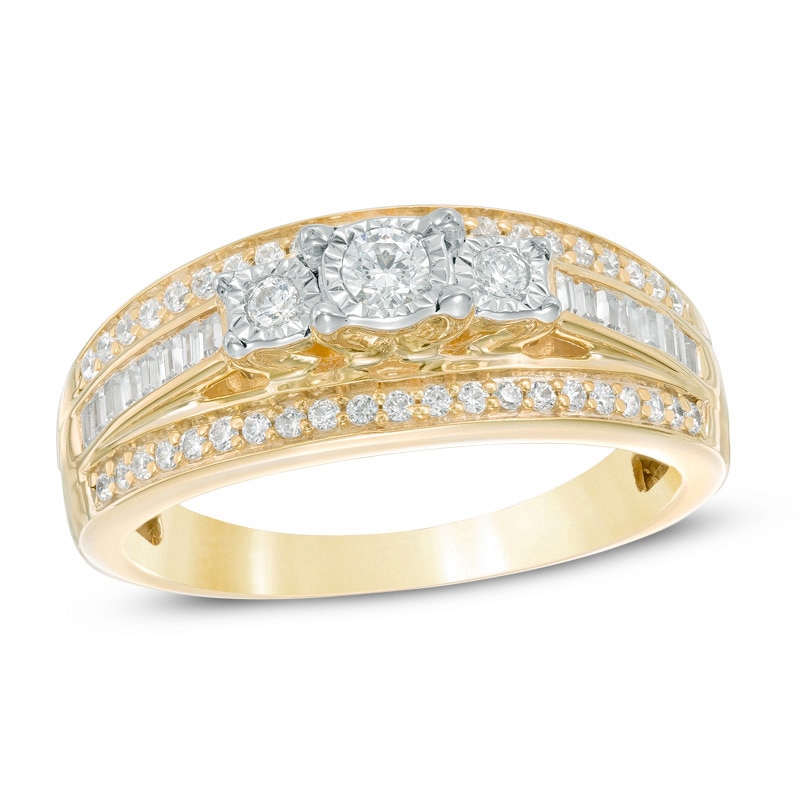 1/2 CT. T.W. Diamond Past Present Future® Engagement Ring in 10K Gold