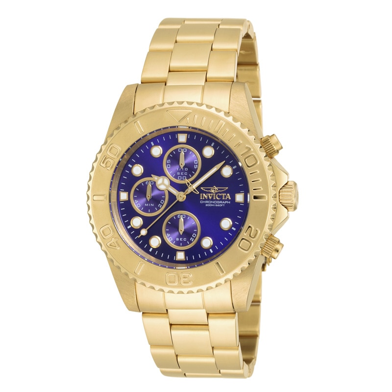 Stramme Uendelighed æstetisk Men's Invicta Signature Pro Diver Gold-Tone Chronograph Watch with Blue  Dial (Model: 19157) | Zales