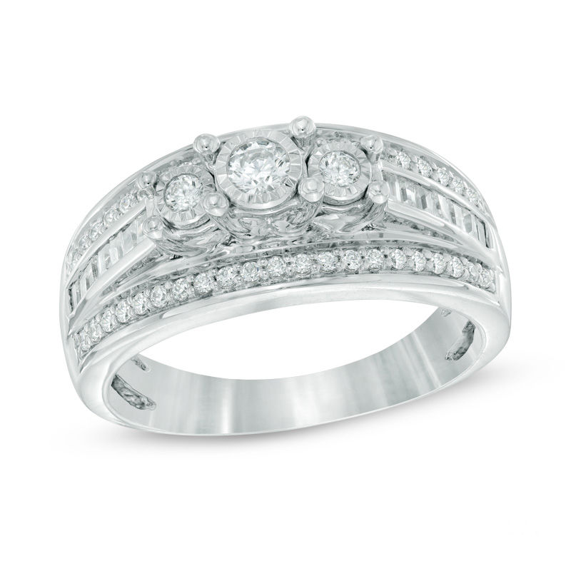 Main Image 1 of 1/2 CT. T.W. Diamond Past Present Future® Engagement Ring in 10K White Gold