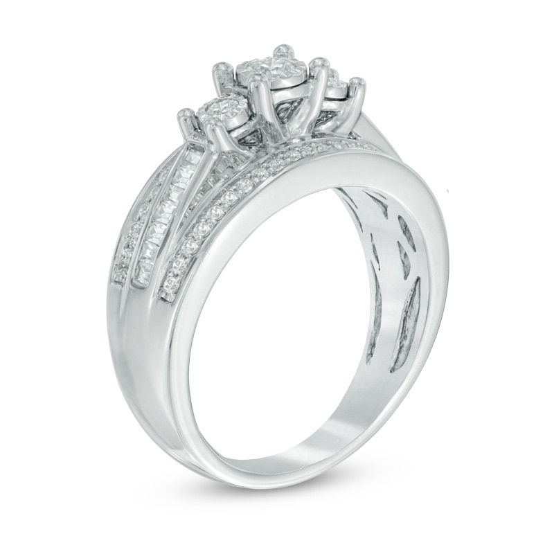 1/2 CT. T.W. Diamond Past Present Future® Engagement Ring in 10K White Gold