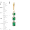 Thumbnail Image 2 of Oval Lab-Created Emerald and Diamond Accent Linear Three Stone Earrings in Sterling Silver with 14K Gold Plate