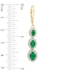 Thumbnail Image 1 of Oval Lab-Created Emerald and Diamond Accent Linear Three Stone Earrings in Sterling Silver with 14K Gold Plate