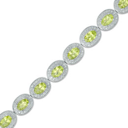 Peridot August Birthstone Birthstones Collections Zales Oval Peridot And Diamond Accent Frame Bracelet In Sterling Silver 7 25