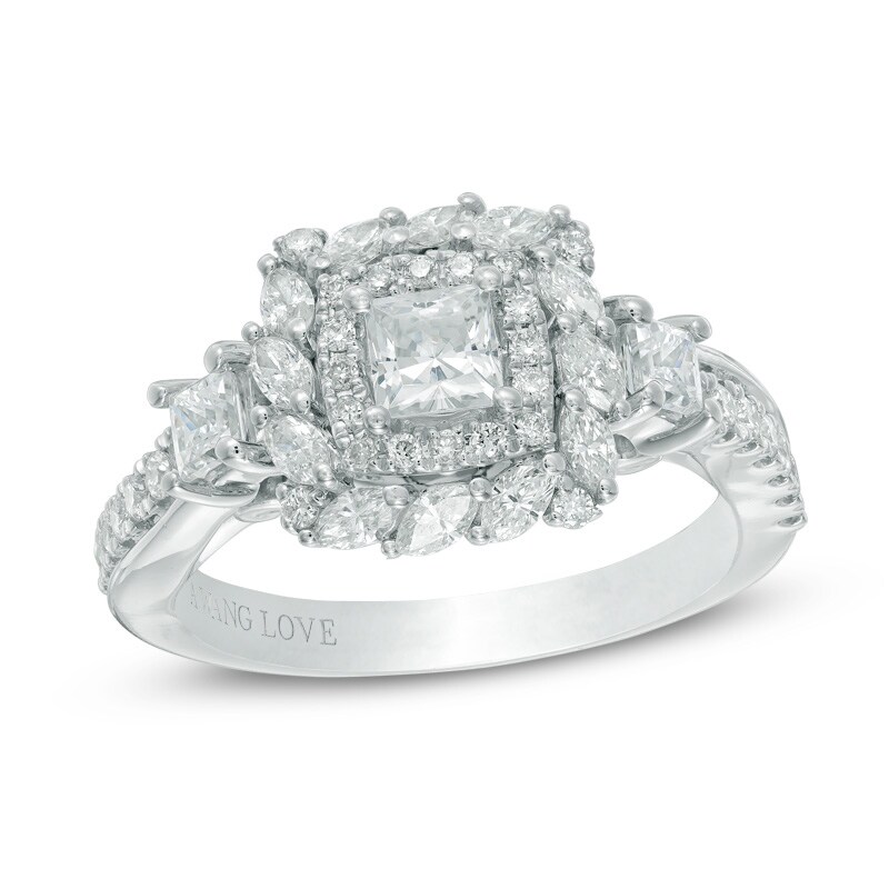 Vera Wang Love Collection 1-1/5 CT. T.W. Princess-Cut Diamond Three Stone Engagement Ring in 14K White Gold