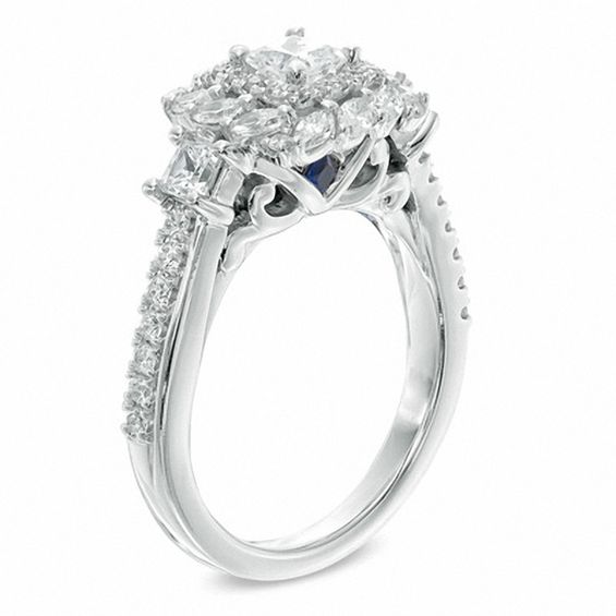 Vera Wang Love Collection 1-1/5 CT. T.w. Princess-Cut Diamond Three Stone Engagement Ring in 14K White Gold