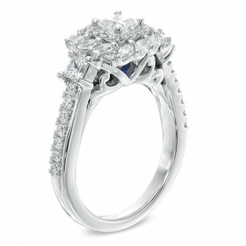 Main Image 2 of Vera Wang Love Collection 1-1/5 CT. T.W. Princess-Cut Diamond Three Stone Engagement Ring in 14K White Gold