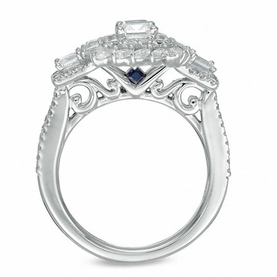 Vera Wang Love Collection 1-1/5 CT. T.w. Princess-Cut Diamond Three Stone Engagement Ring in 14K White Gold