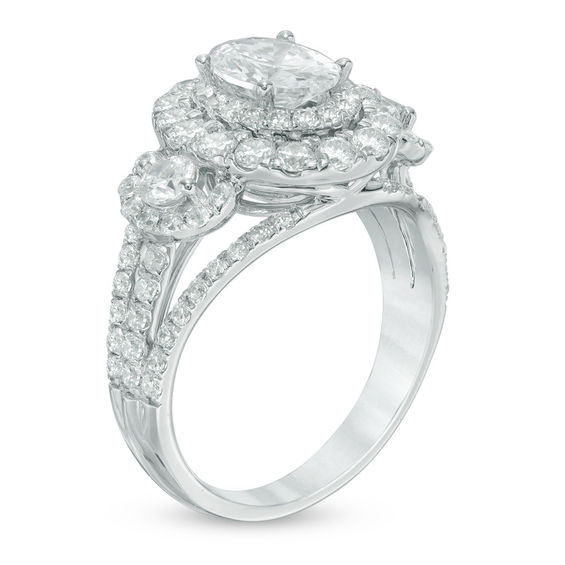 2-1/2 CT. T.w. Certified Oval Diamond Past Present FutureÂ® Frame Engagement Ring in 14K White Gold (I/I1)