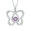Thumbnail Image 1 of Rose de France Amethyst and Lab-Created White Sapphire Butterfly Pendant in Sterling Silver