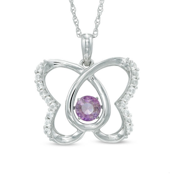 Rose de France Amethyst and Lab-Created White Sapphire Butterfly Pendant in Sterling Silver