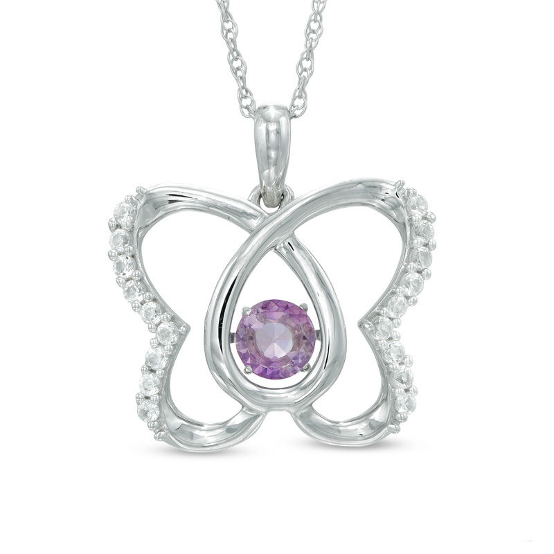 Main Image 1 of Rose de France Amethyst and Lab-Created White Sapphire Butterfly Pendant in Sterling Silver