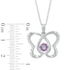 Thumbnail Image 1 of Rose de France Amethyst and Lab-Created White Sapphire Butterfly Pendant in Sterling Silver