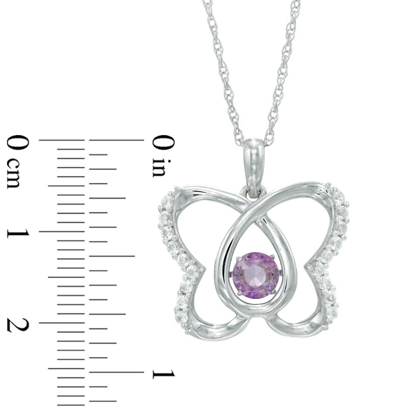 Main Image 2 of Rose de France Amethyst and Lab-Created White Sapphire Butterfly Pendant in Sterling Silver