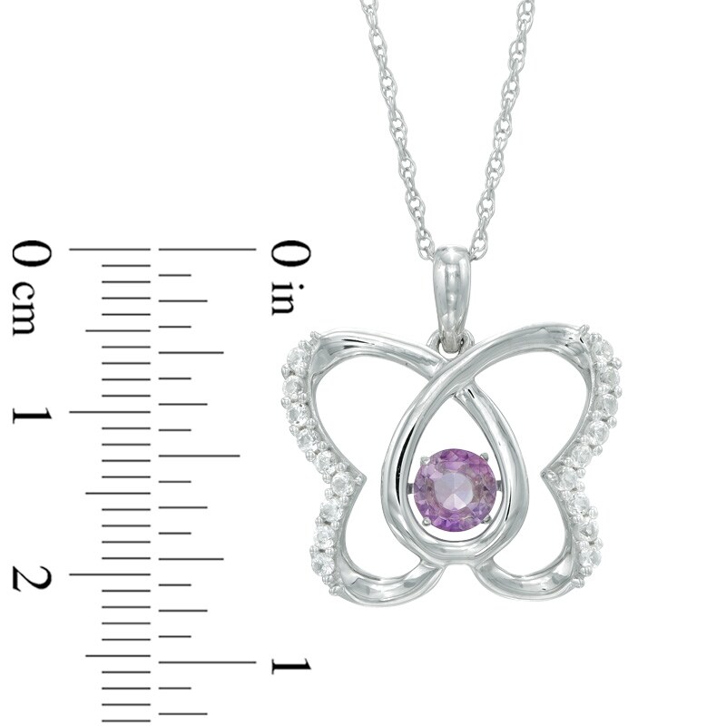 Rose de France Amethyst and Lab-Created White Sapphire Butterfly Pendant in Sterling Silver