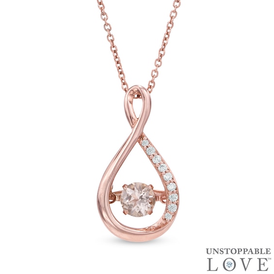 Morganite and Lab-Created White Sapphire Pendant in Sterling Silver and 14K Rose Gold Plate