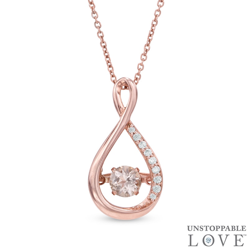 Main Image 1 of Morganite and Lab-Created White Sapphire Pendant in Sterling Silver and 14K Rose Gold Plate