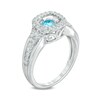 Thumbnail Image 1 of 4.5mm Swiss Blue Topaz and Lab-Created White Sapphire Frame Ring in Sterling Silver