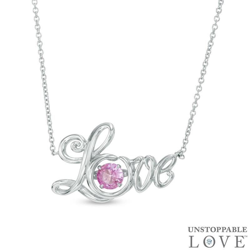 Main Image 1 of 5.0mm Lab-Created Pink Sapphire "Love" Necklace in Sterling Silver - 17"